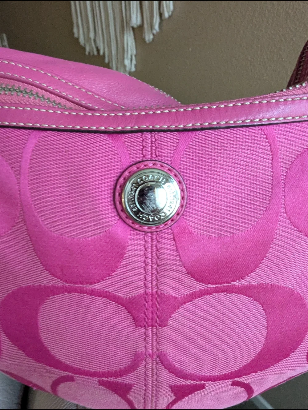 Coach Pink Signature Hobo Shoulder Bag